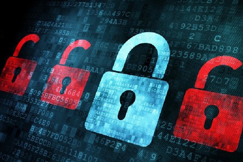 Grafik mehrerer digital gestalteter Vorhängeschlösser auf dunklem Hintergrund mit Code-Mustern Bildquelle: shotterstock