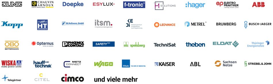 Logos zahlreicher Unternehmen die als Aussteller bei den Fachschulungstagen vertreten sind.