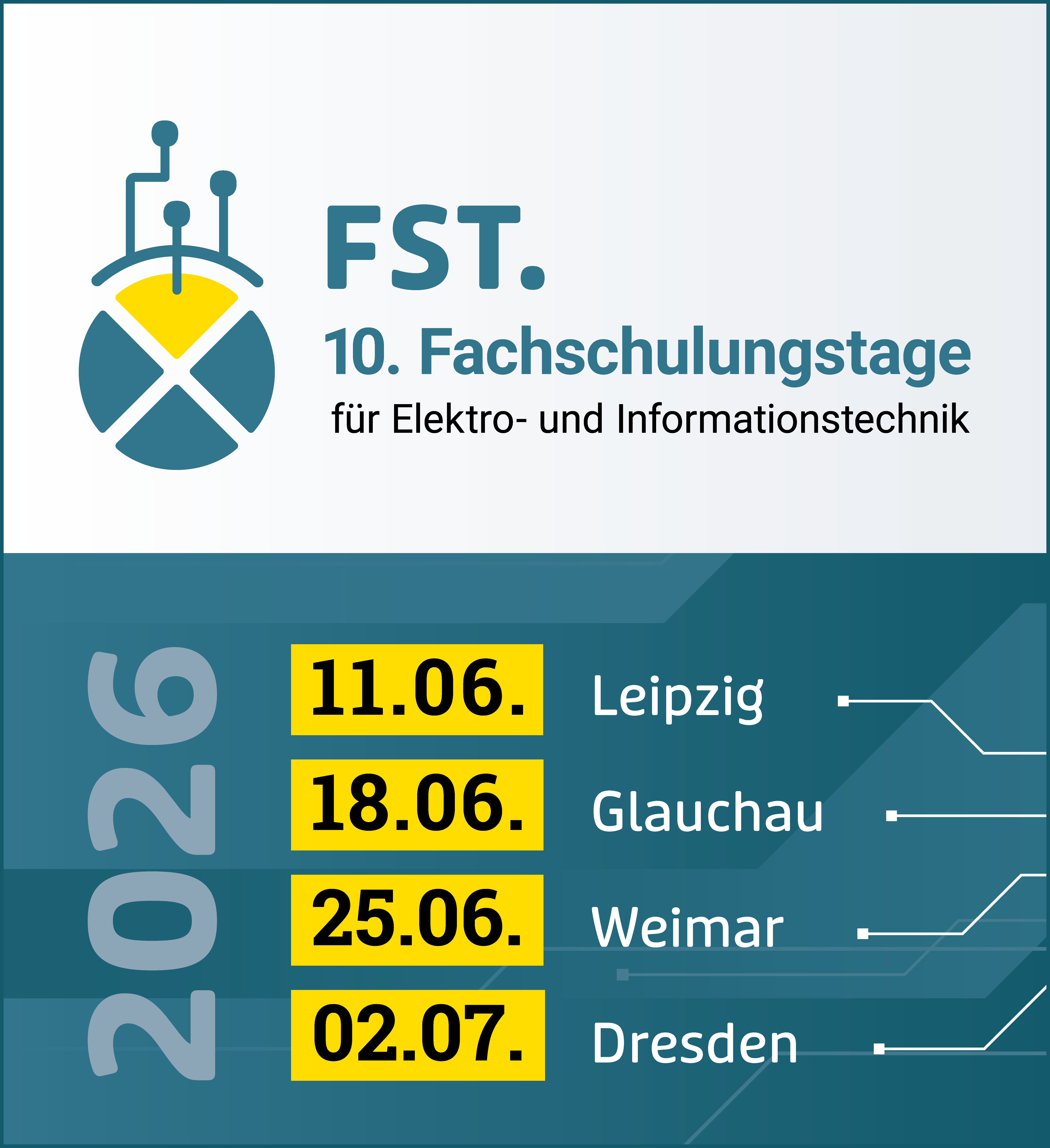Werbebanner für die 10. Fachschulungstage 2026 des Fachverbandes Elektro- und Informationstechnik Sachsen/Thüringen mit den verschiedenen Terminen und Standorten